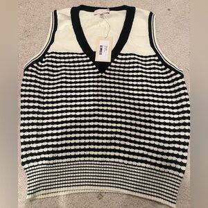 Ramy Brook Elle black striped cream knit top/vest new with tags